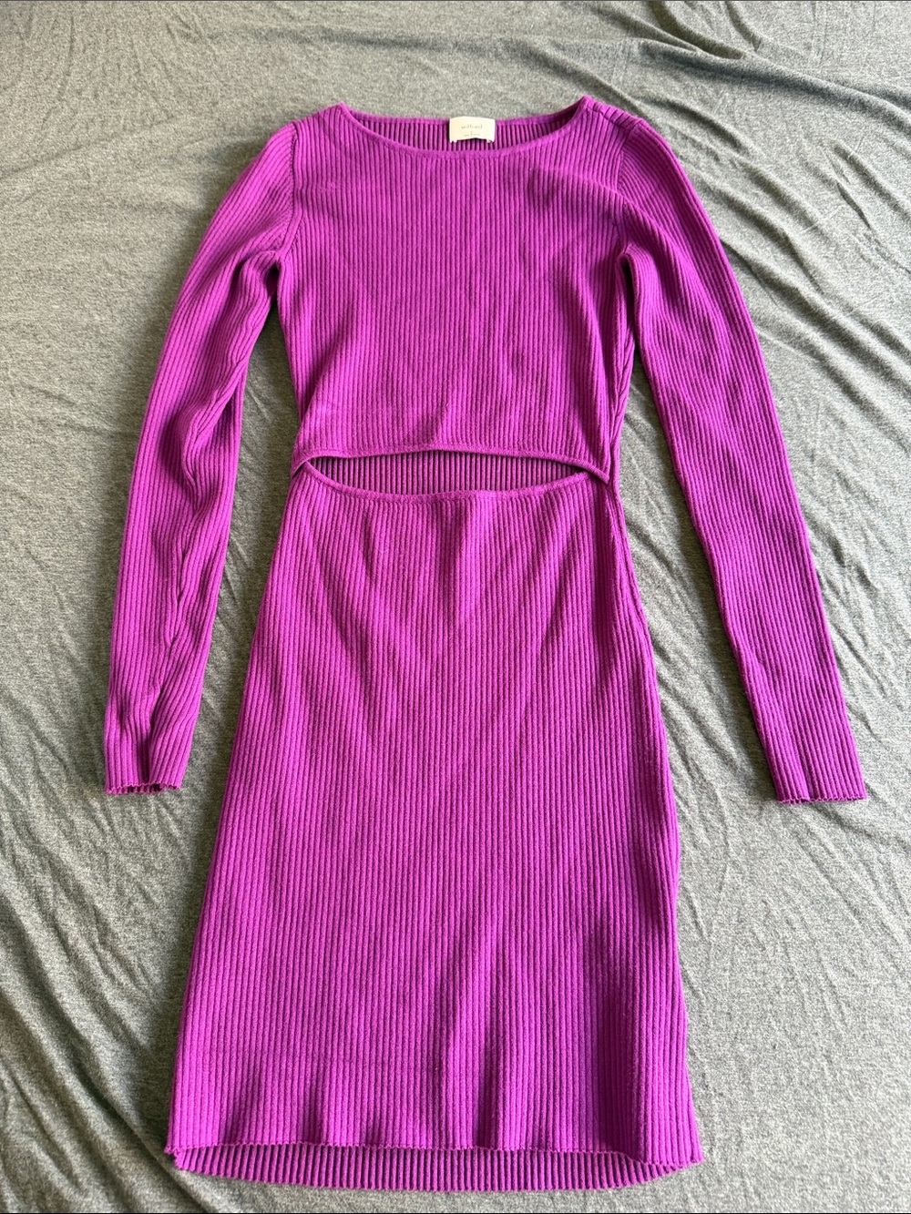 Aritzia Wilfred Magenta Ribbed Long-Sleeve Cutout Knit Mini Dress